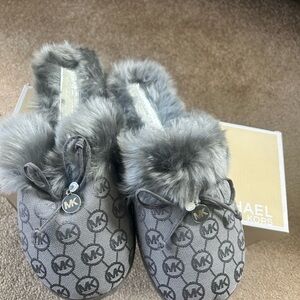 Michael Kors Gray Fur Slippers